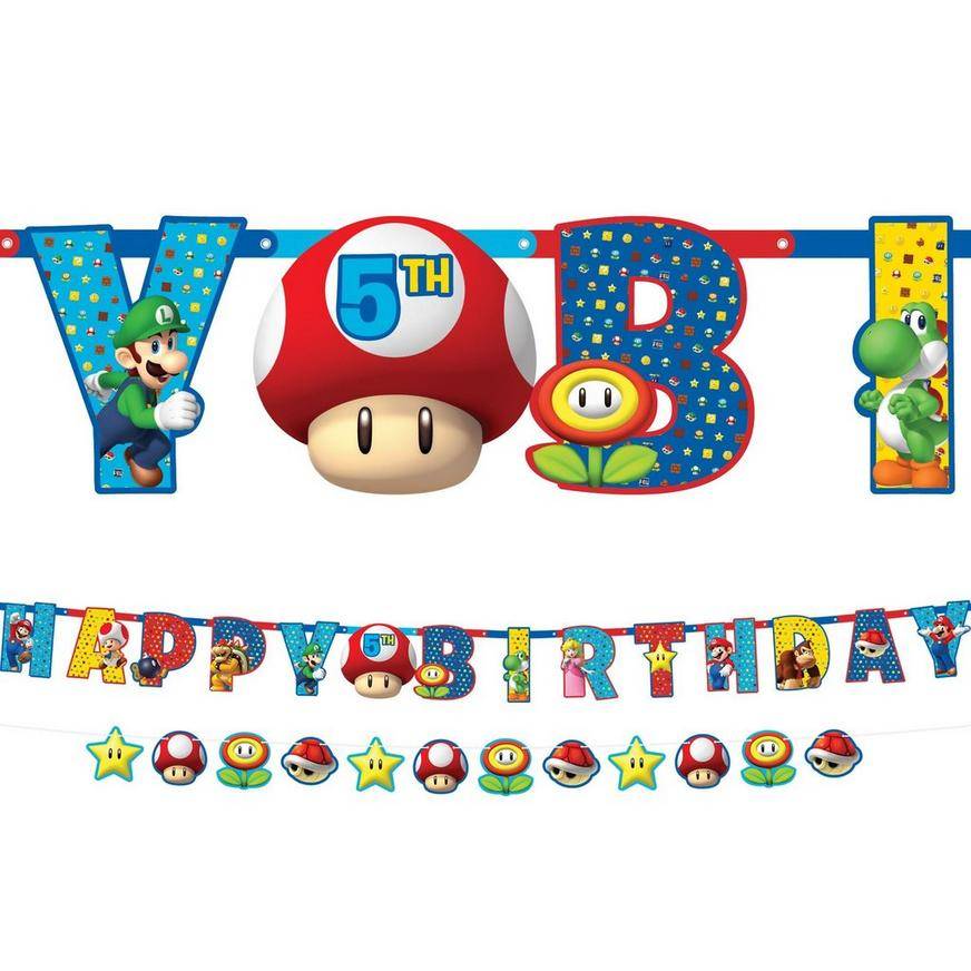 Super Mario Add an Age Birthday Banner Set, Male, 10'' x10.7 ft, Multi