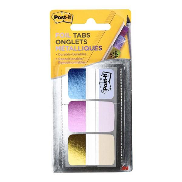 Post-It Tabs, Foil Iridescent Colors, 1 in X 1.5 in