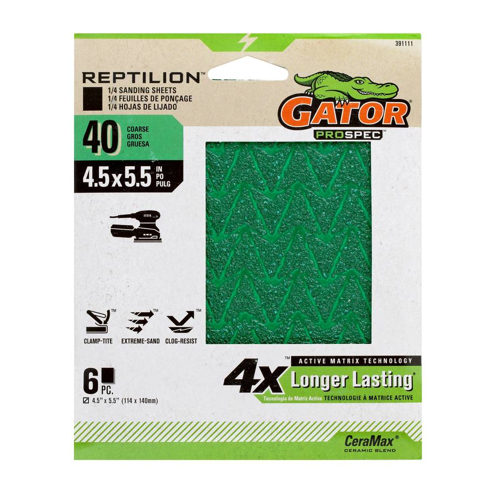 Gator Reptilion 6-Piece Ceramic Alumina 40-Grit Sheet Sandpaper | 391111