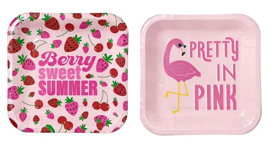Summer-Themed Square Plate, Assorted Designs, 16-pc Pack.