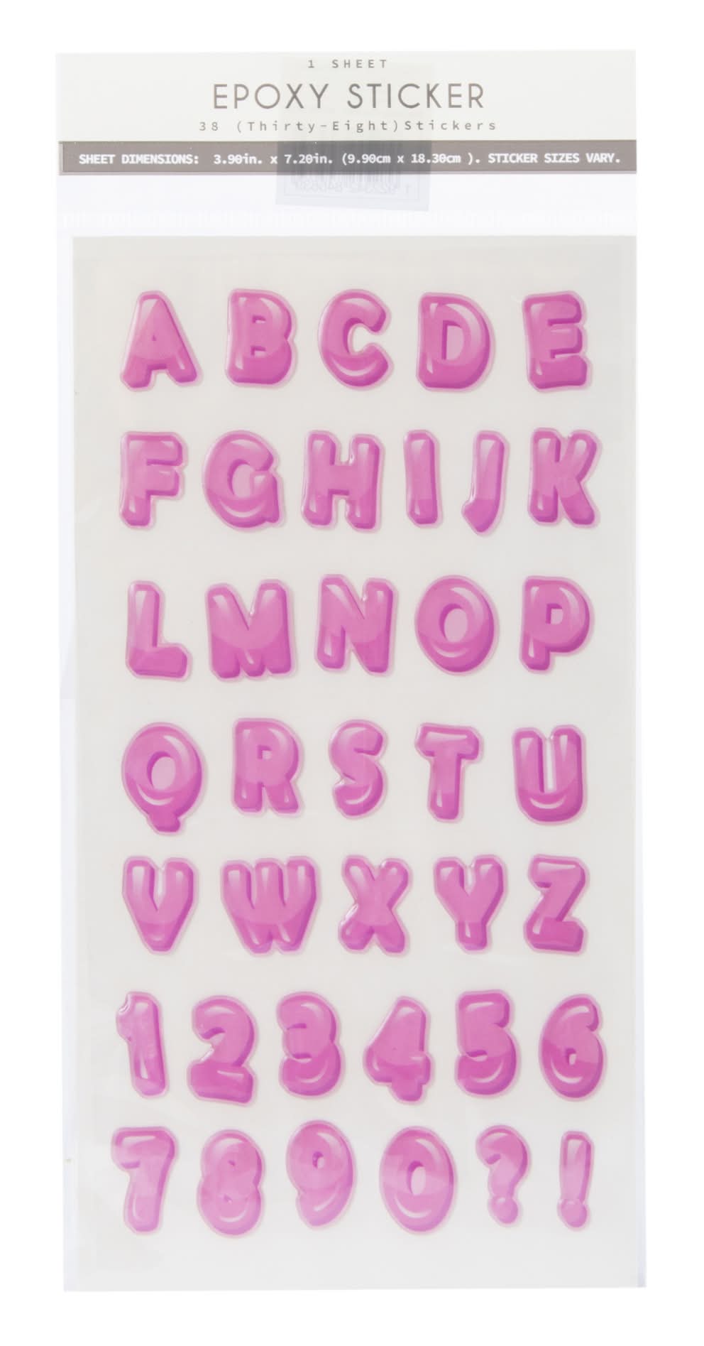 Epoxy Alphabet Letter & Number Stickers 38-Count Pink