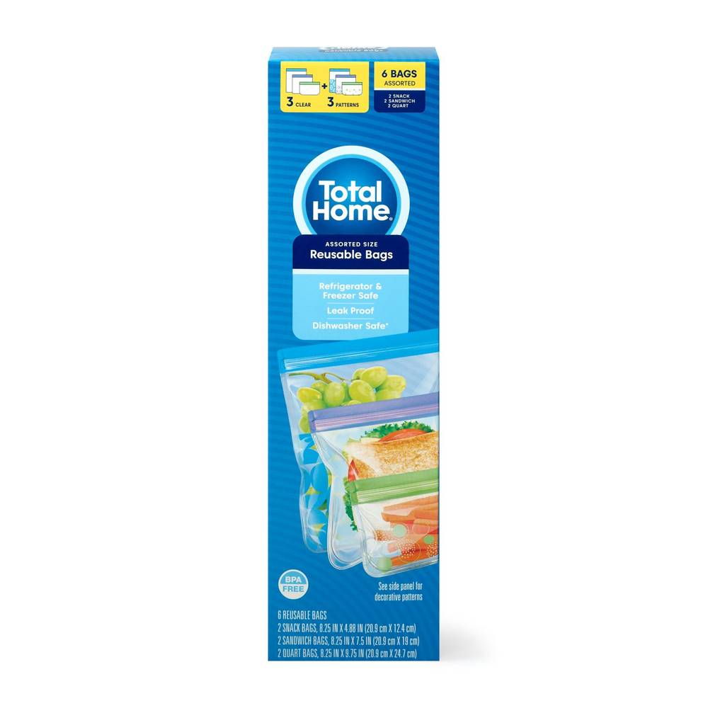 Total Home Reusable Food Storage Bags (6 ct)(assorted)