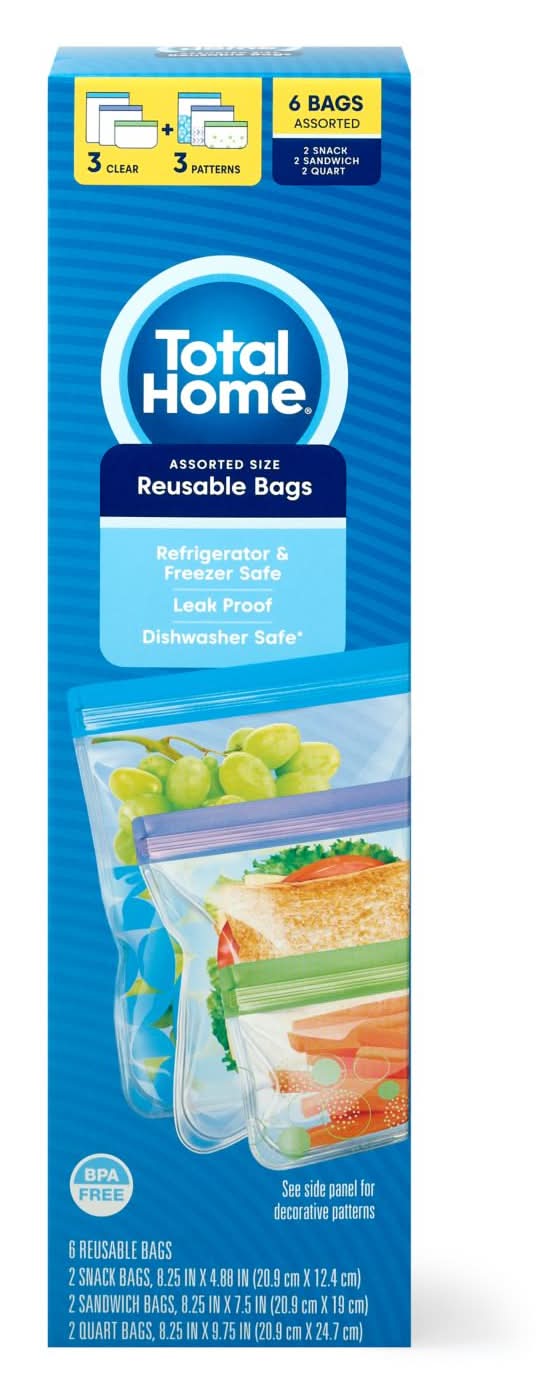 Total Home Reusable Food Storage Bags, Assorted (6 ct)