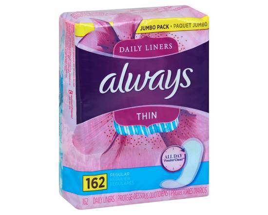Always · Thin Regular Daily Liners, Unscented (162 ct)