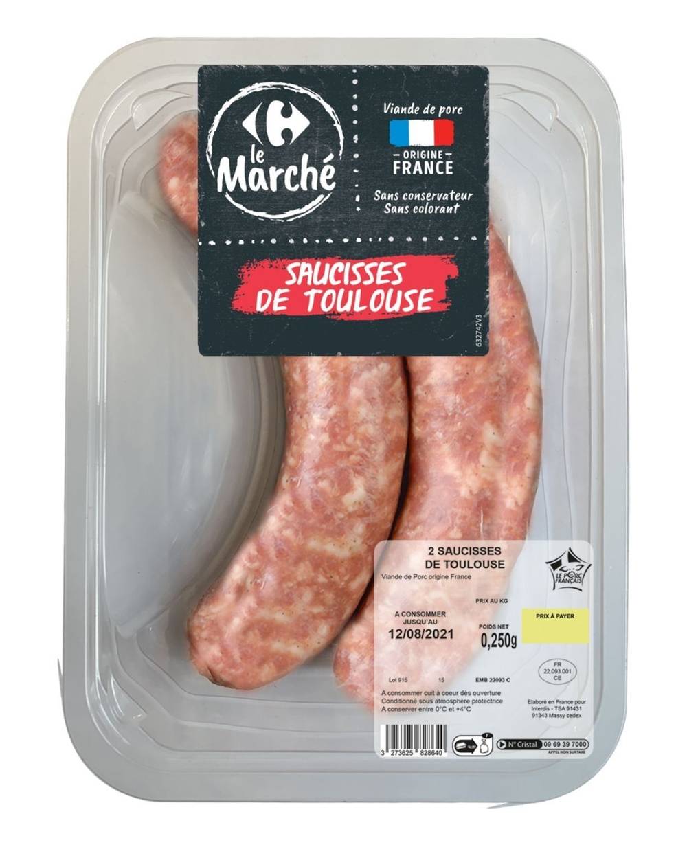 Filière Qualité Carrefour - Saucisses de toulouse (250g)