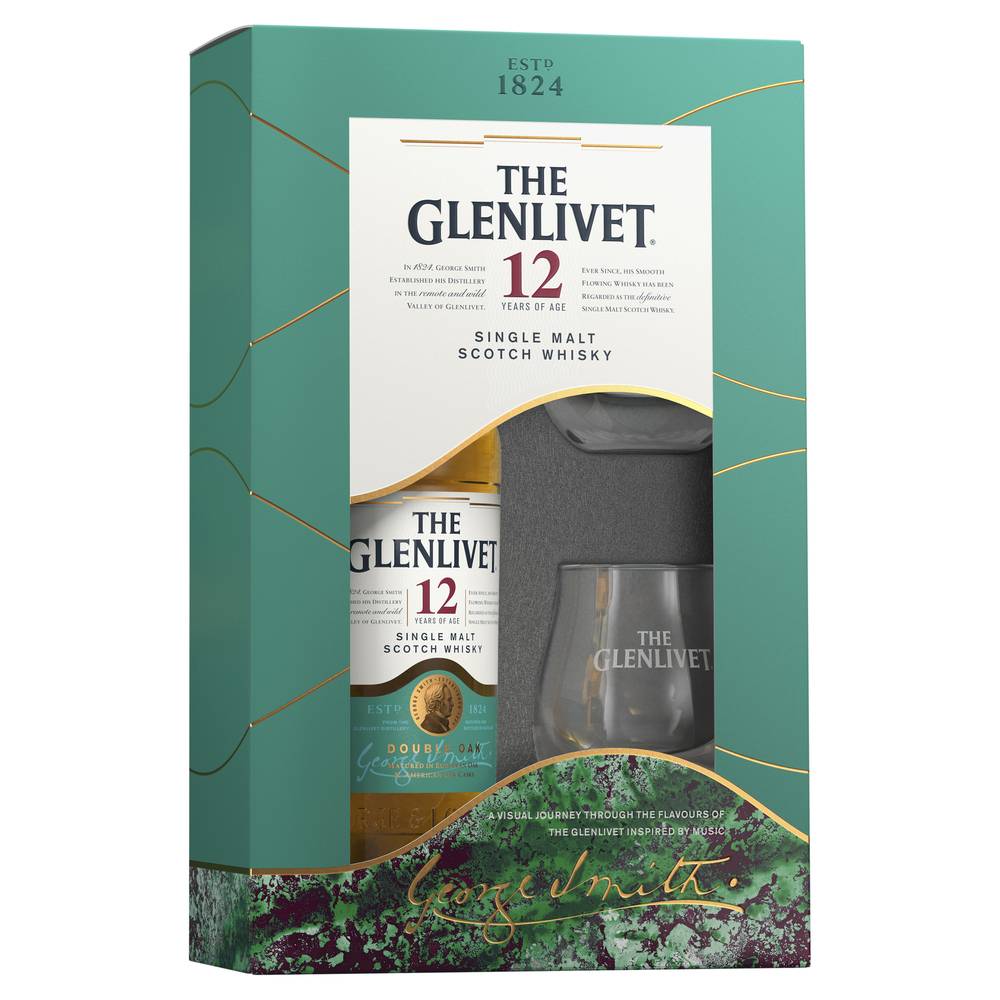 The Glenlivet 12YO Single Malt Whisky 700mL & 2 Glass Pack ea