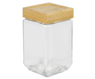 Square Glass Canister With Bamboo Lid, 57 oz.