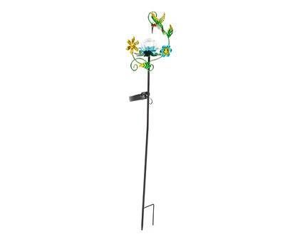 Real Living Hummingbird & Flower Led Solar Crackle Ball Yard Stake