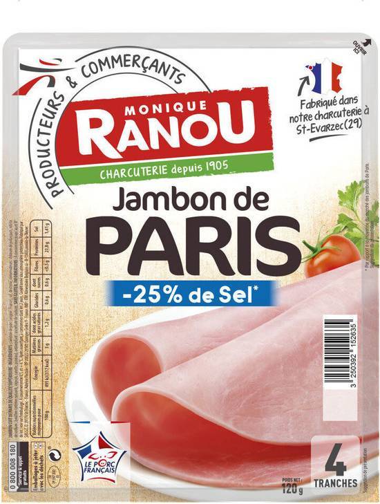 Jambon de paris sel réduit - monique ranou - 120g