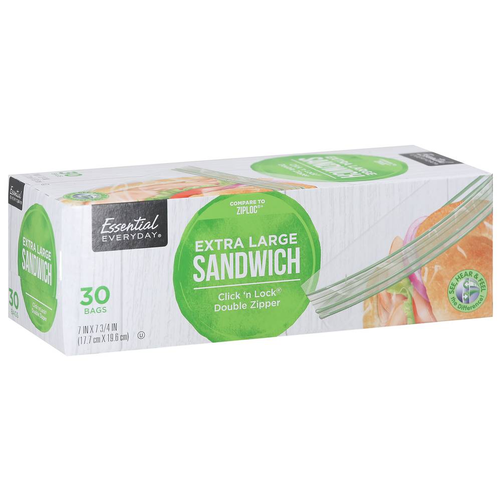 Essential Everyday Extra Large Click 'N Lock Double Zipper Sandwich Bags