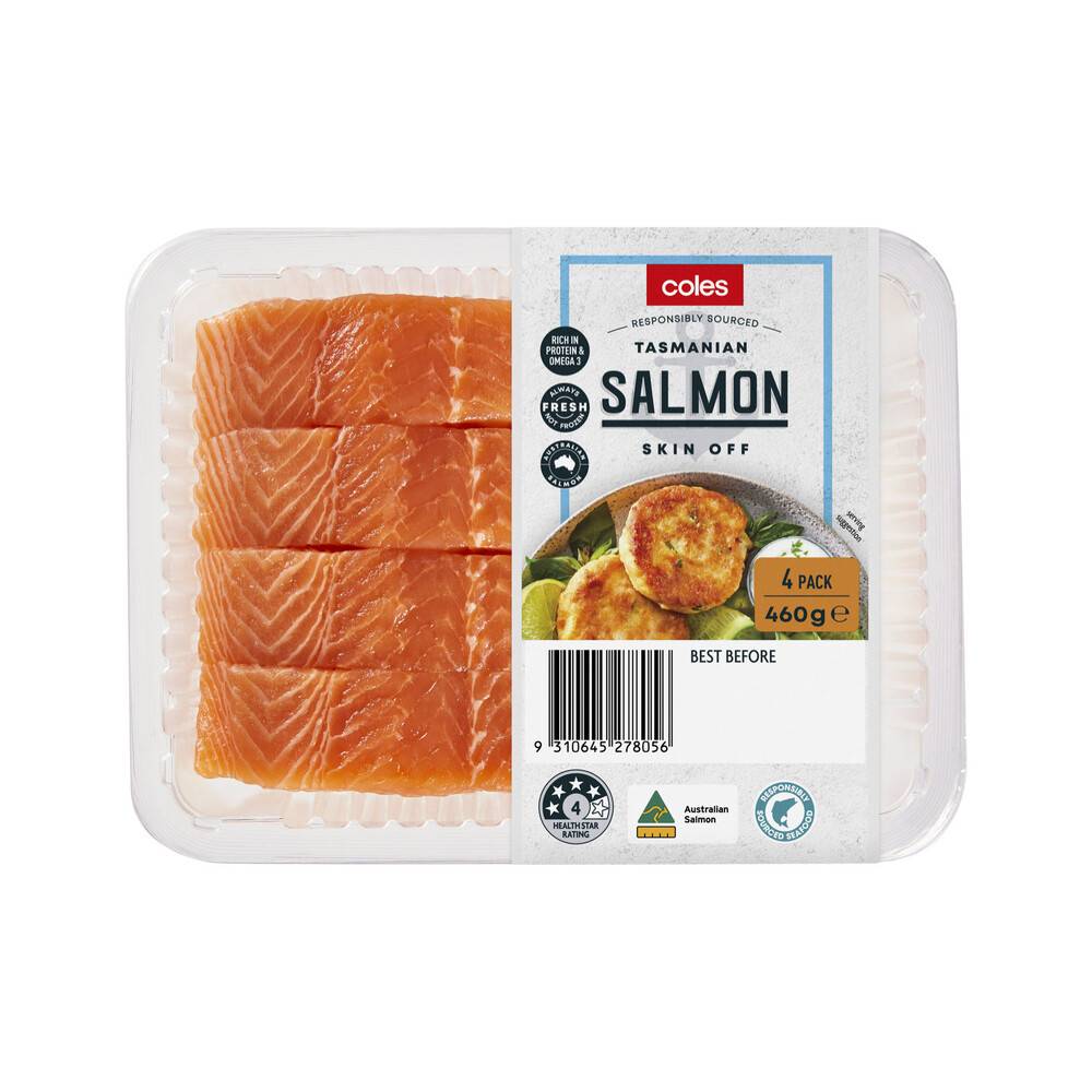 Coles Tasmanian Salmon Portions Skin Off (460g, 4 pack)