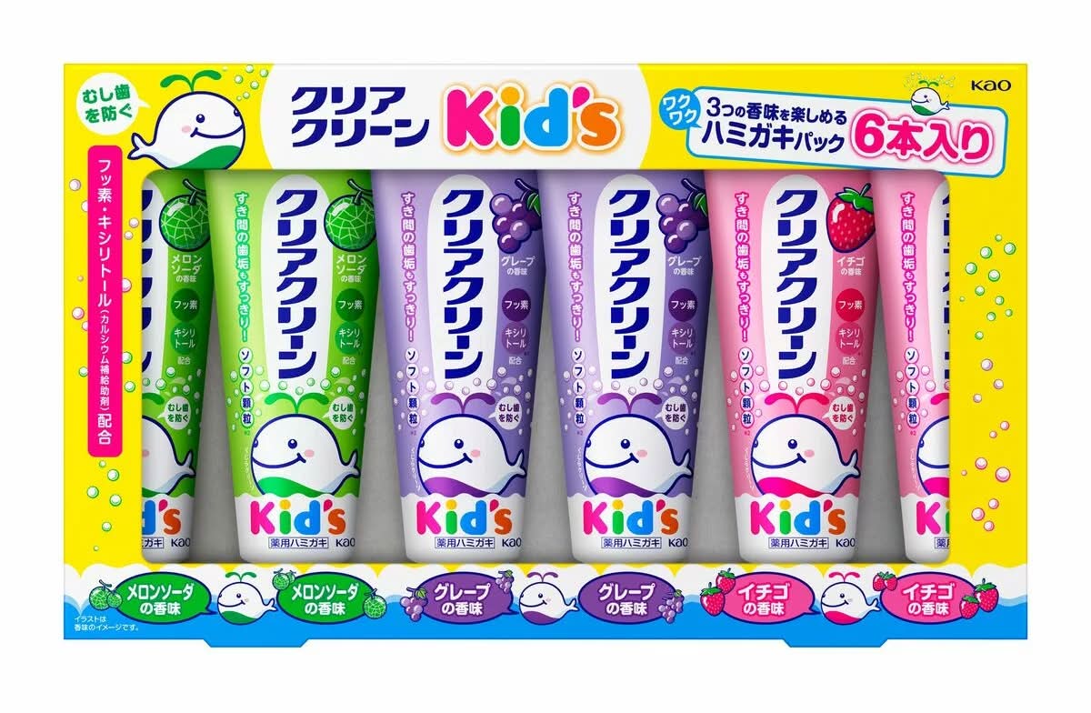 クリアクリーン キッズハミガキ6本セット グレープ、イチゴ、メロンソーダ
