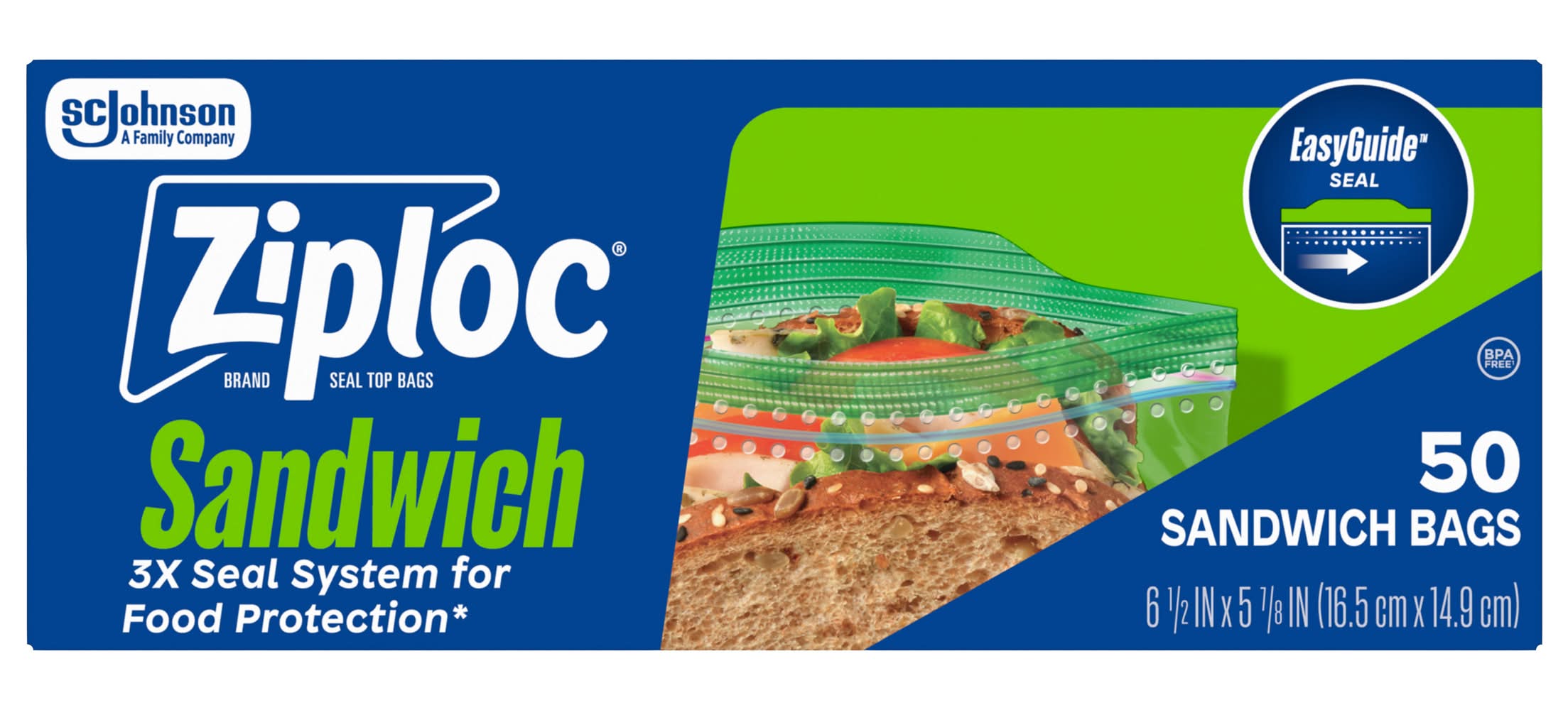 Ziploc Sandwich Bags, 6.5x5.8 In (50 ct)
