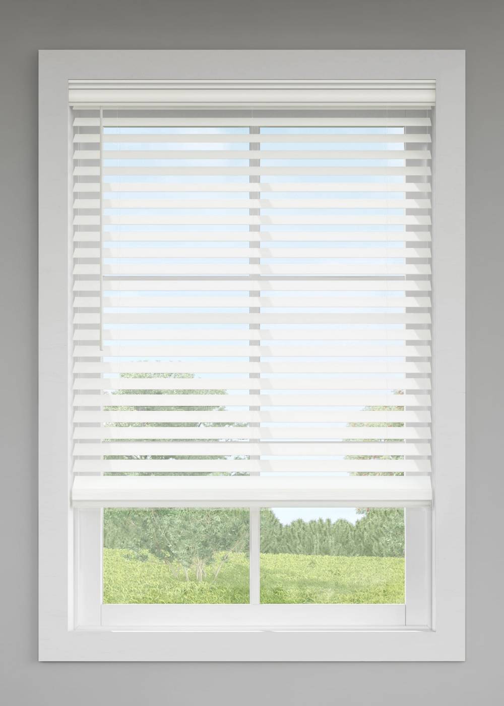 LEVOLOR Trim+Go 2.5-in Slat Width 23-in x 48-in Cordless White Faux Wood Room Darkening Horizontal Blinds | 2030473