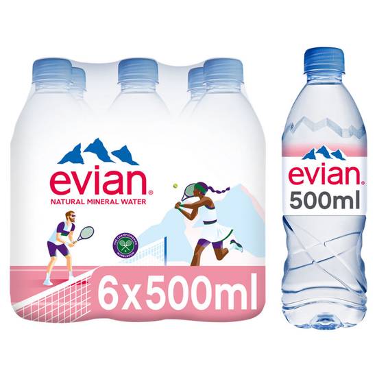 Evian Still Natural Mineral Water Bottles 6 x 500ml