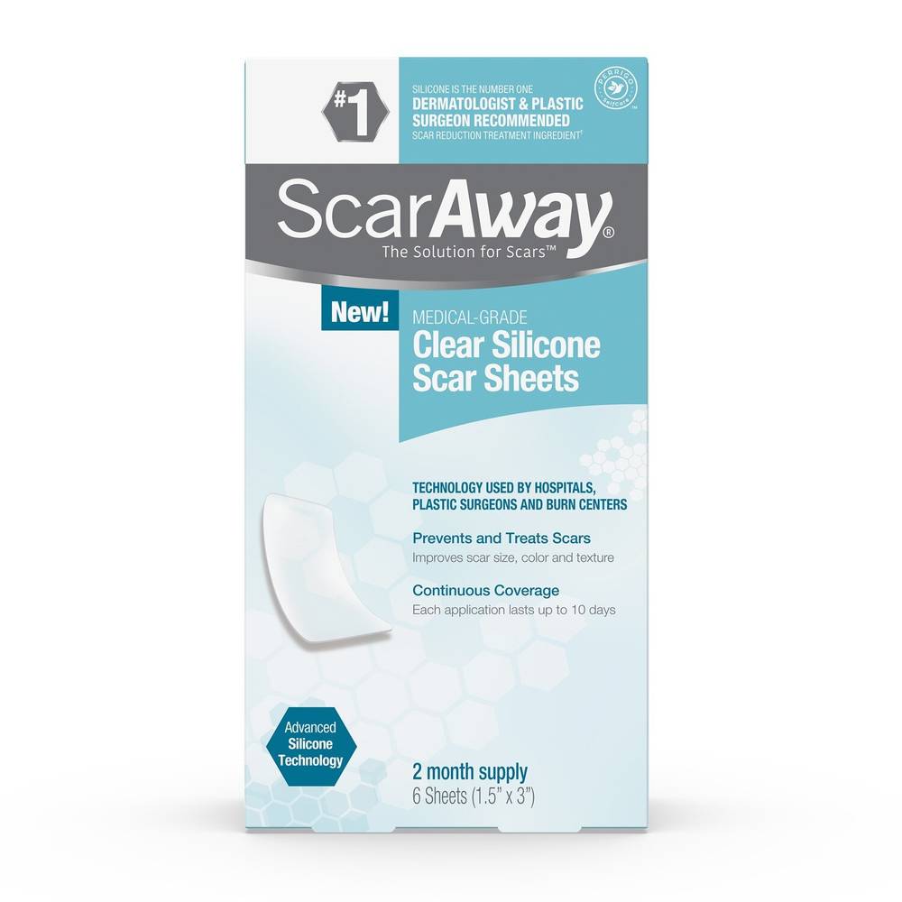 ScarAway Advanced Clear Silicone Scar Sheets, 6 CT