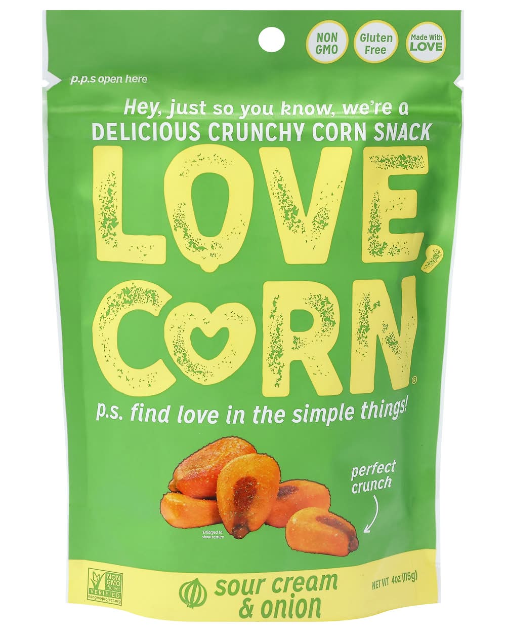 Love Corn Sour Cream & Onion Delicious Crunchy Corn Snack (4 oz)
