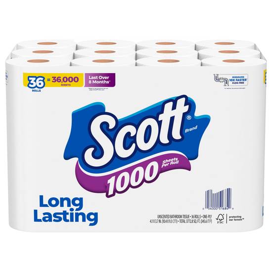 Scott 1000 Sheets Per Roll Unscented Bathroom Tissue (36 ct)