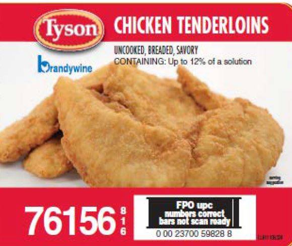 Frozen Tyson - Uncooked Breaded Savory Chicken Tenderloins, 70 Pieces - 10 lbs (1 Unit per Case)