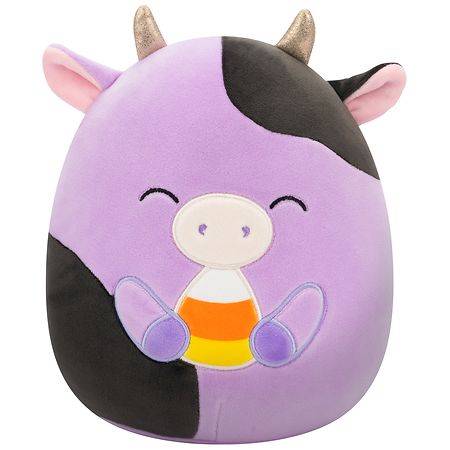 Squishmallows Alexie - Cow Holding Candy Corn Plush Toy, 12In, Purple