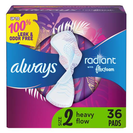 Always Radiant FlexFoam Pads - Size 2, Scented, 36 ct