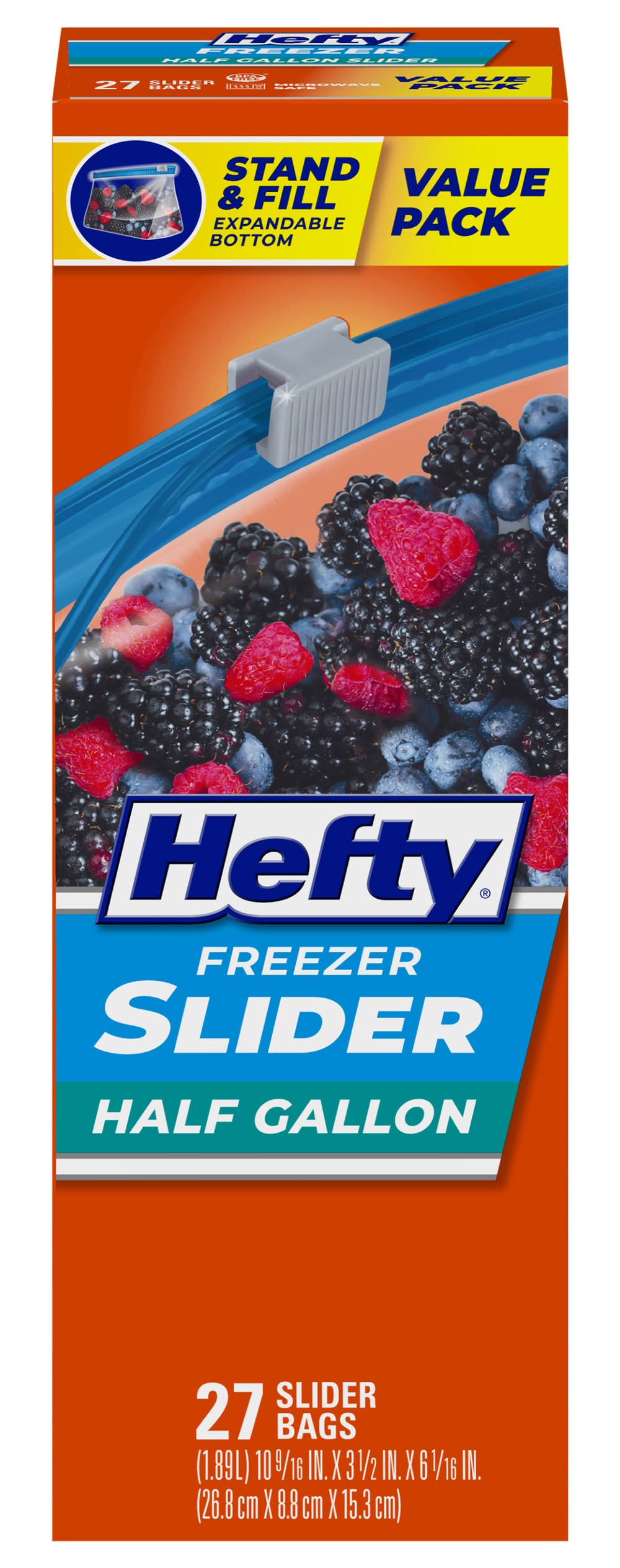 Hefty Half Gallon Freezer Slider Bags, 26.8 X 8.8 X 15.3 cm (27 ct)