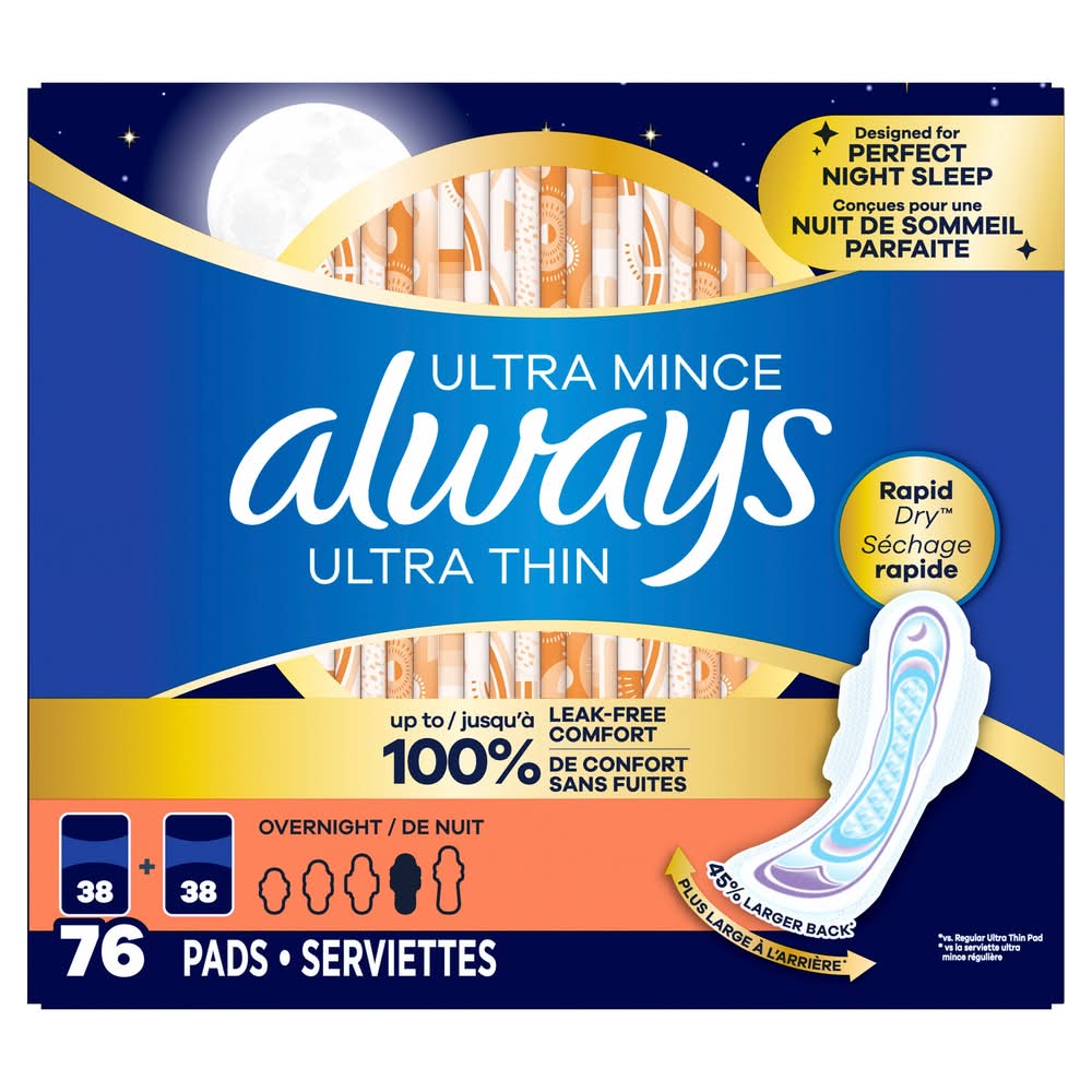 Always Ultra Thin - Serviettes Hygiéniques De Nuit, 76 Unités / Always Ultra Thin Overnight Pads, 76-Count