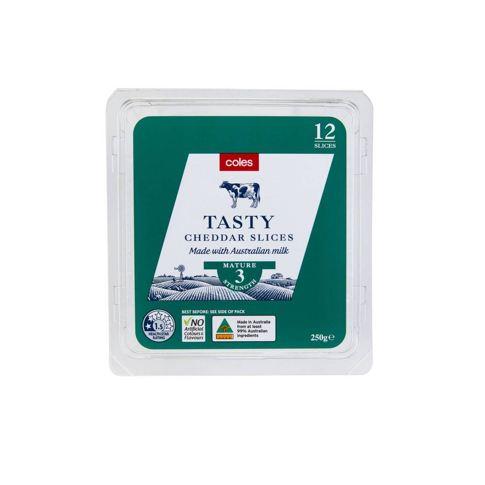 Coles Australian Tasty Cheese Slices 12 pack 250g