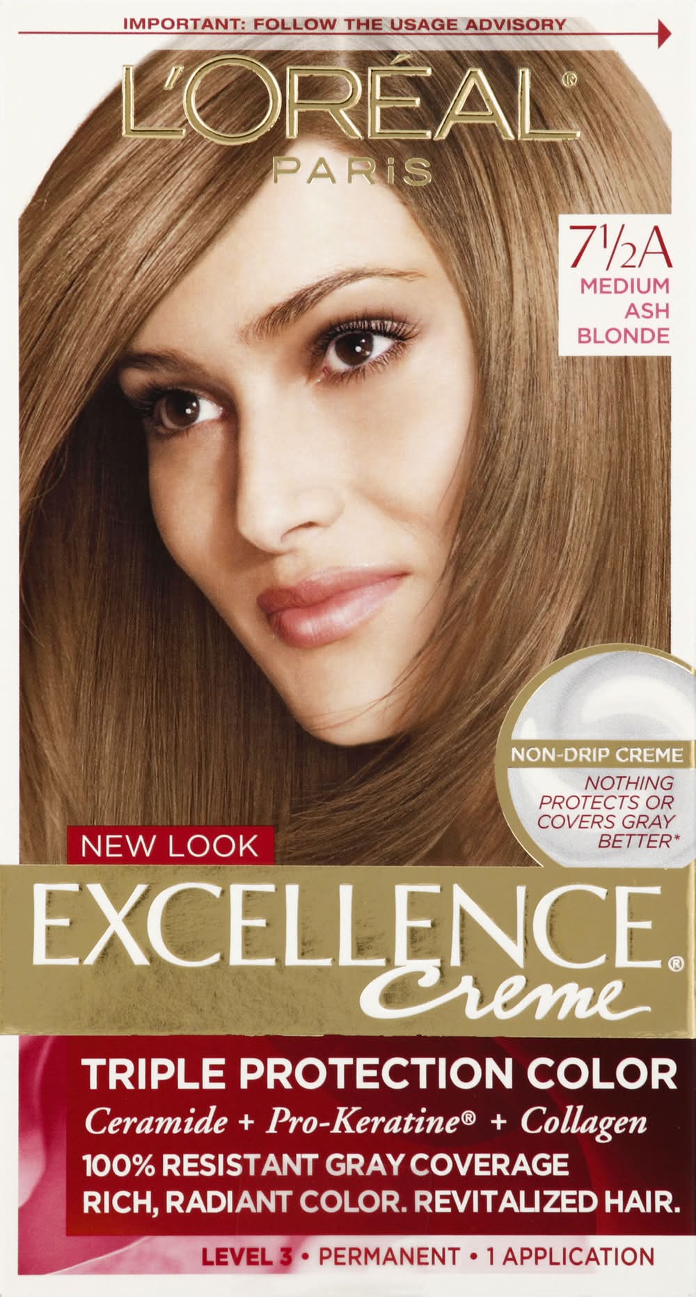 L'Oréal Triple Protection Permanent Hair Color, 7a Medium Ash Blonde (9.6 oz, 3 ct)
