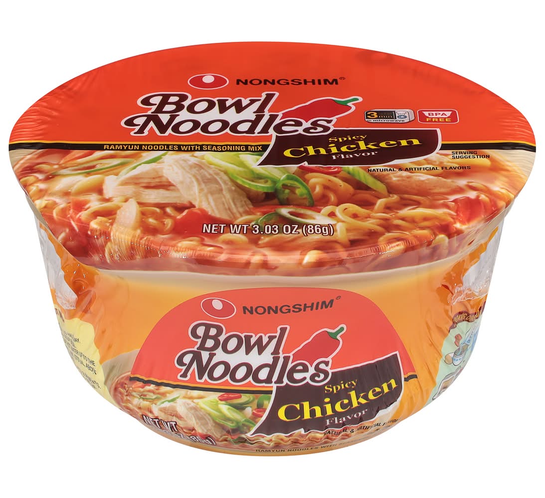 Nongshim Ramyun Bowl Noodles With Seasoning Mix, Spicy Chicken (3.03 oz)