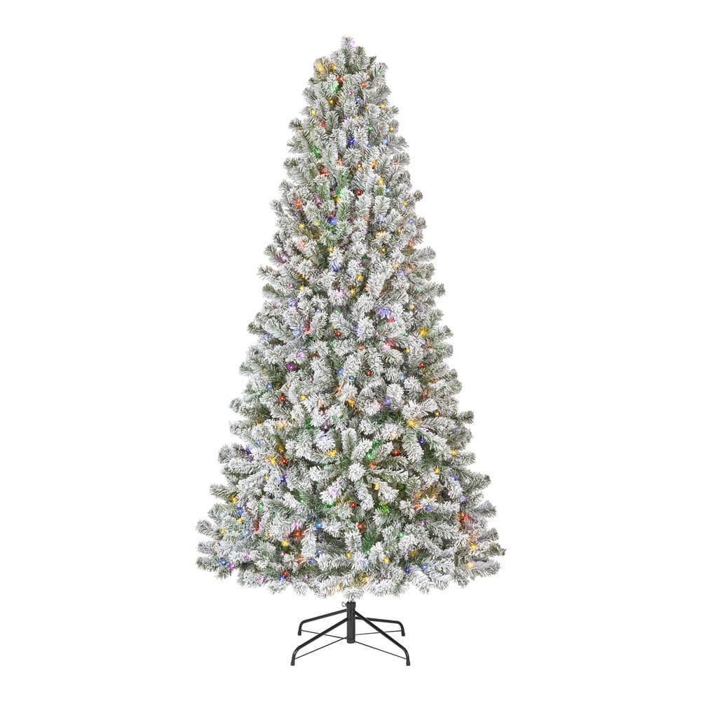 Home Accents Holiday 7.5 Ft. Pre-Lit Led Festive Pine Flocked Artificial Christmas Tree