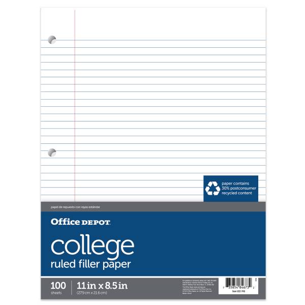 Office Depot Brand College-Ruled Notebook Filler Paper
