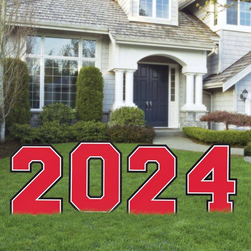 Party City Red 2024 Graduation Year Corrugated Plastic Yard Sign Kit, 26.5in, 4pc (unisex/red)