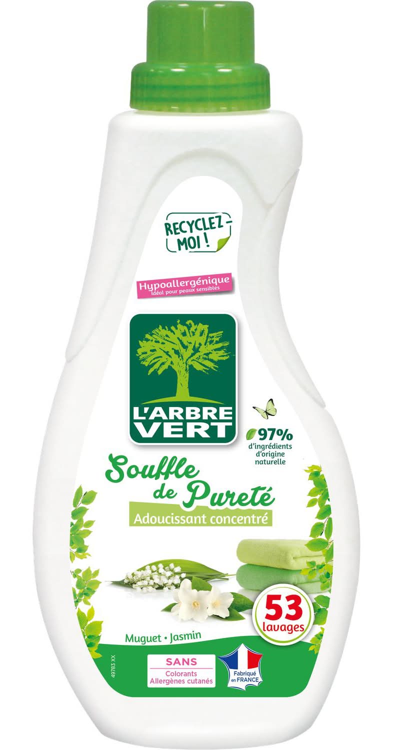 L'Arbre Vert - Adoucissant concentré souffle de pureté muguet et jasmin - hypoallergénique - ecologique - 53 lavages (800ml)
