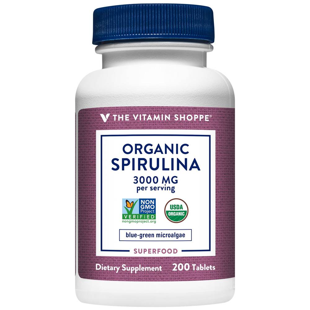 Organic Spirulina - Blue-Green Microalgae Superfood - 3,000 Mg (200 Tablets)