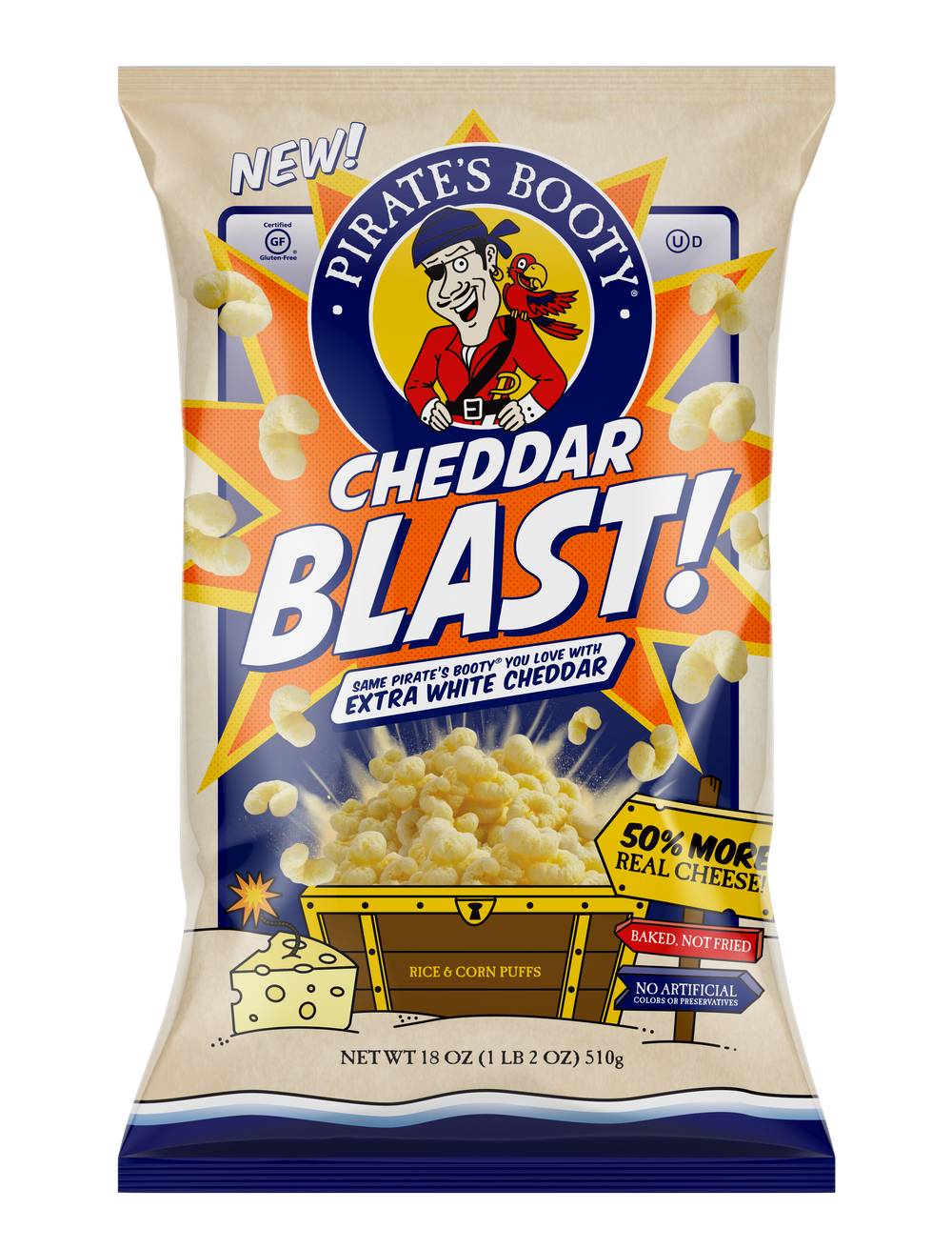 Pirate's Booty Cheese Puffs Bag, Cheddar Blast (18 oz)