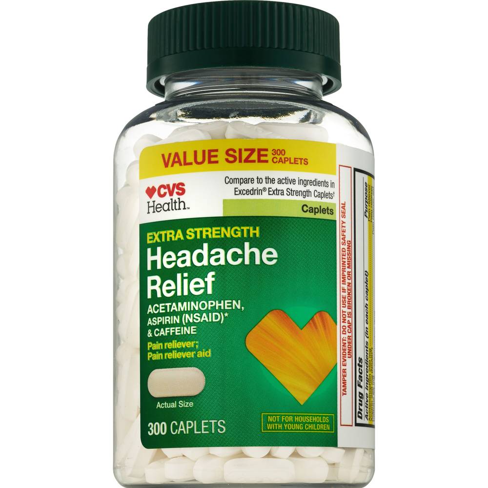 Cvs Health Extra Strength Headache Relief Acetaminophen, Aspirin (Nsaid) & Caffeine Caplets, 300 Ct