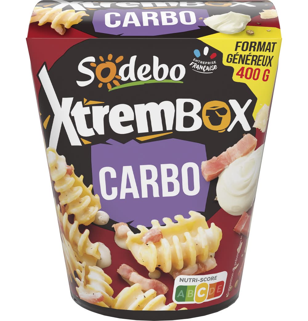 Sodebo - Xtrembox plat de pâtes radiatori, carbo (400g)
