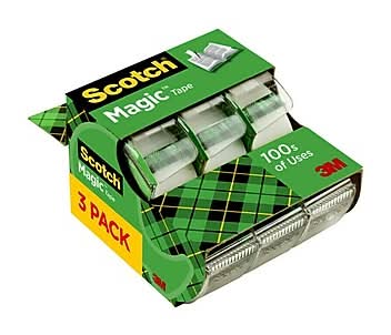 Scotch Magic Invisible Clear Tape With Dispenser, 0.75 x 8.33 yds., 1 Core, 3 Rolls/Pack (3105)
