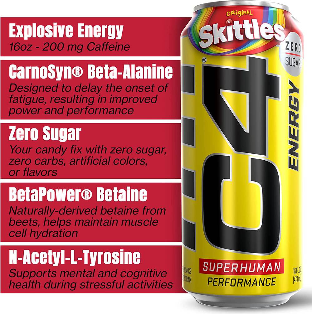 C4 Zero Sugar Original Skittles Energy Drink (16 fl oz)