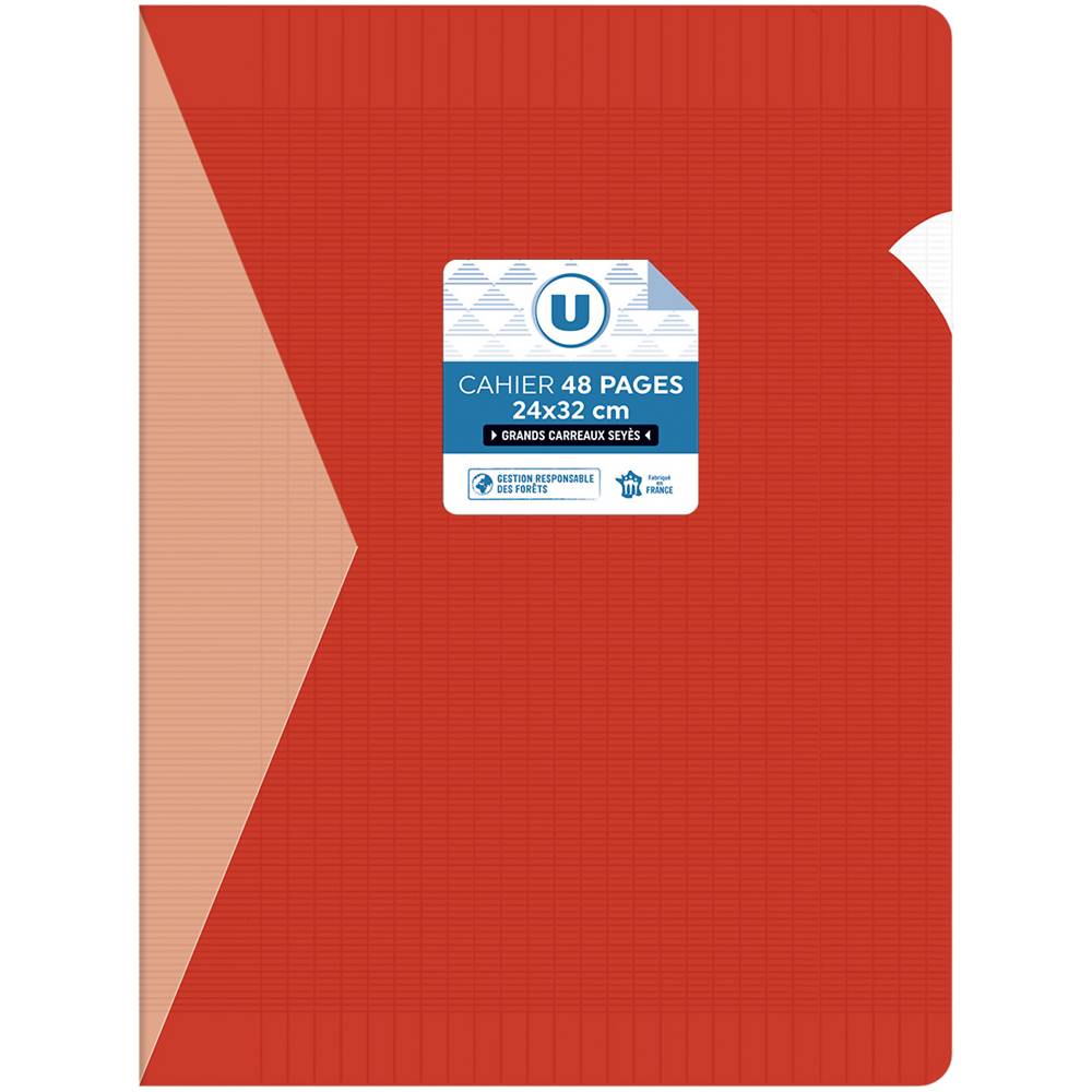 Les Produits U - Les prodits u cahier piqûre grands carreaux polypro 48 pages (24x32 cm/rouge)