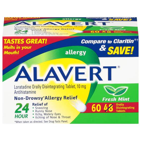 Alavert Non-Drowsy Fresh Mint Allergy Relief 10 mg Orally Disintegrating Tablets (60 ct)