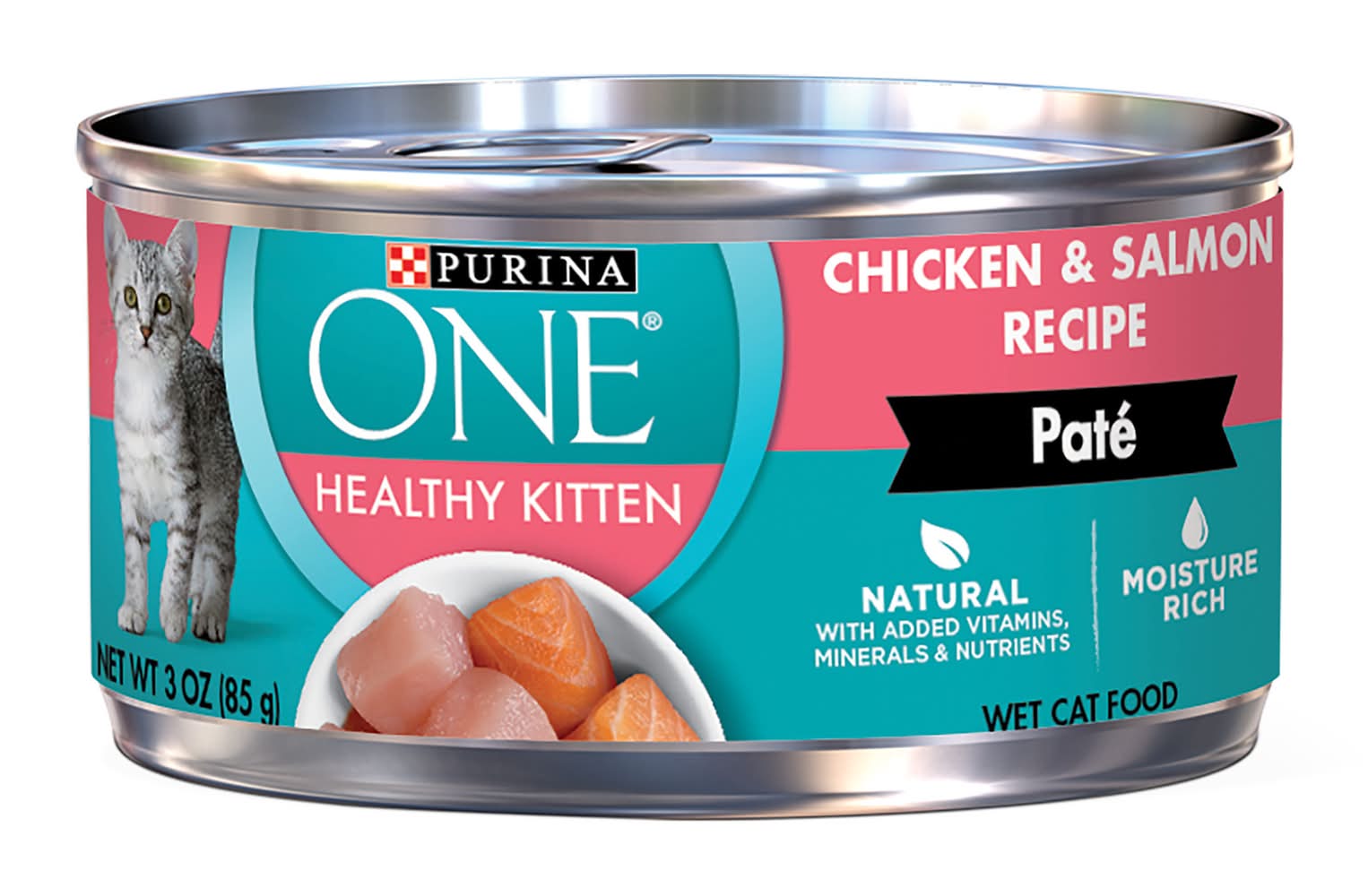Purina One Healthy Kitten Natural Pate Wet Cat Food, Chicken & Salmon (3 oz)