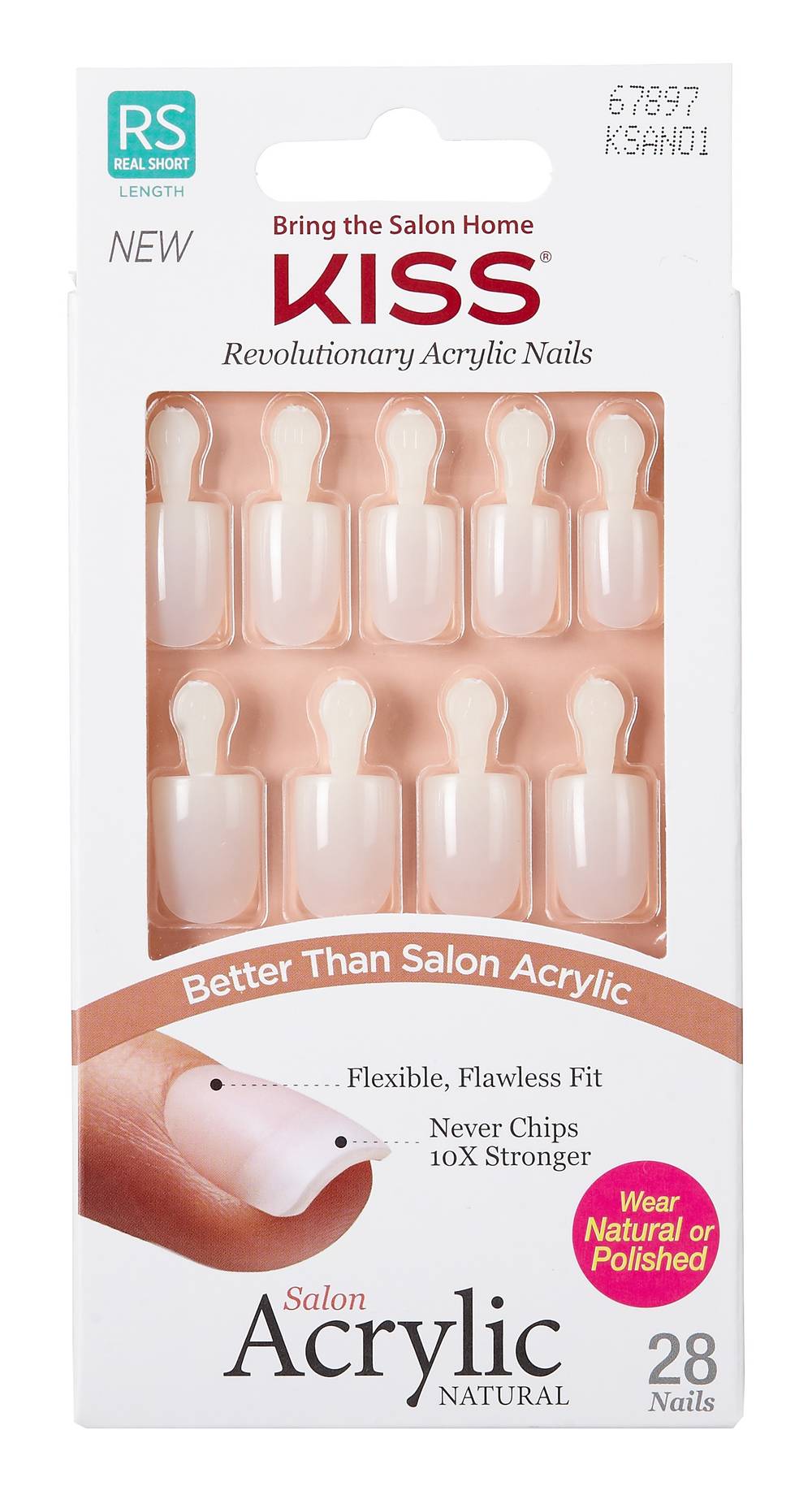 KISS Salon Acrylic Natural Real Short Length Nails (1.6 oz, 28 ct)