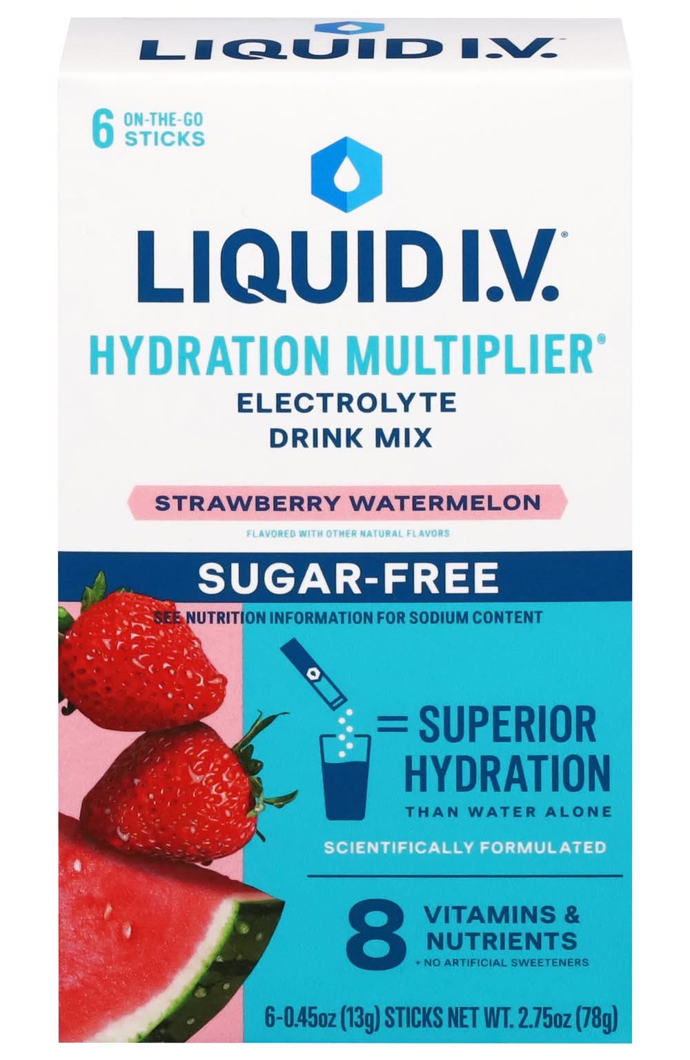Liquid I.V. Hydration Multiplier Electrolyte Drink Mix, Strawberry Watermelon Sugar Free (6 x 0.45 oz)