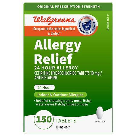 Walgreens Wal-Zyr 24 Hour Allergy Relief, Cetirizine Hydrochloride Tablets