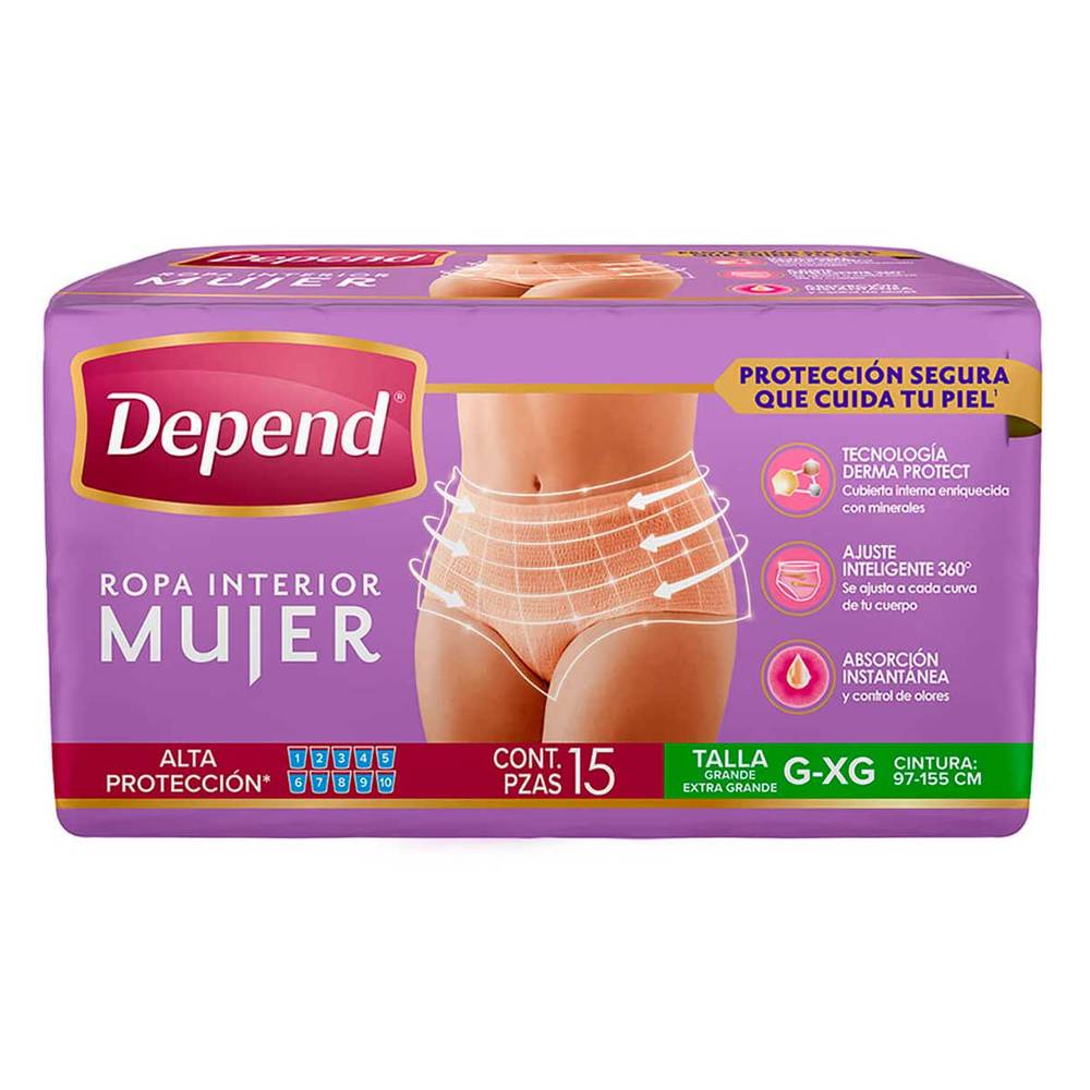 Depend · Ropa interior para incontinencia del alta protección para adulto, mujer, G-XG (15 un)