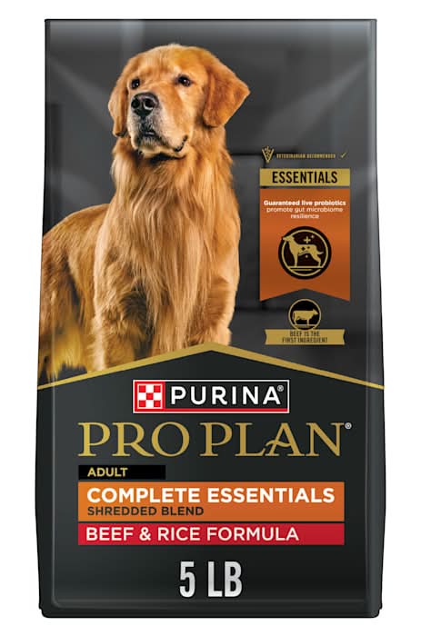 Purina Pro Plan Complete Essentials Shredded Blend Beef and Rice Dry Dog Food Formula with Probiotics for Dogs, 5 lbs.