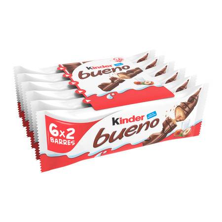 Gaufrettes de chocolat au lait KINDER BUENO - les 6 sachets de 2 barres - 258g