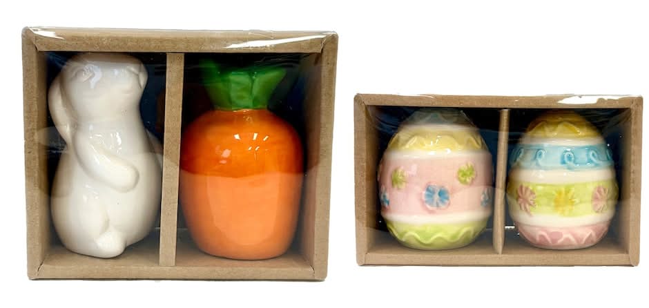 Easter-Themed Ceramic Salt And Pepper Shakers, Assorted Designs, 2-pc Pack.